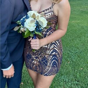 Elegant Navy and Bronze Sequin Dress